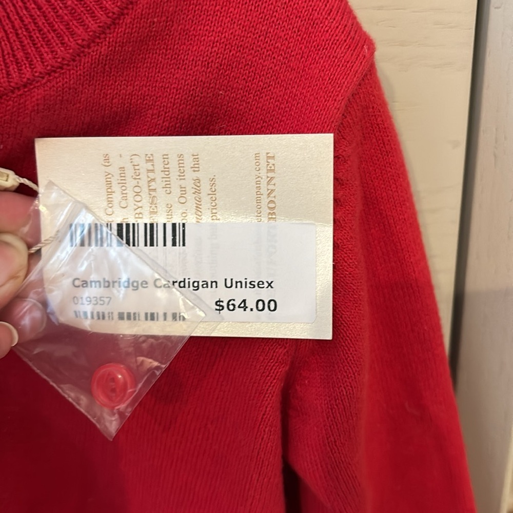 TBBC red cardigan sweater 18-24 months unisex NWT - Picture 3 of 3